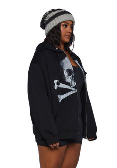 will have them counting down their days. This zip-up hoodie has a relaxed fit, two front pockets, and a skeleton graphic on the front. Black Hoodie, Zip Ups, Relaxed Fit, Black