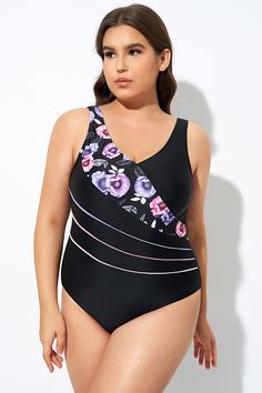 Black Flower Printed Women One Piece Swimsuit Black One-piece Swimwear With Floral Print, Black Floral Print One-piece Swimwear, Spring Printed Black Swimwear, Spring Black Printed Swimwear, Black Floral Print Swimwear, Black Floral Print Swimwear For Spring, Black Flower, Dryers, Fashion Gallery