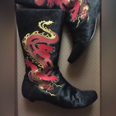 Unique Fashion Boots Chinese Dragon Black Hair Design Mini Heel - Comfortable Fit Calf Tall - ‘12+ Size 38 Like New - Worn No More Than 4-5 Times. Happy Shopping Dragon Black, Chinese Laundry Shoes, Hair Design, Chinese Dragon, Chinese Laundry, Heel Boots, Hair Designs, Over The Knee Boots, Fashion Boots