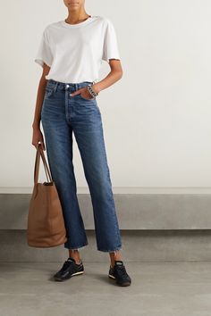 The beauty of AGOLDE's organic '90s Pinch Waist' jeans is that they look like a prized vintage pair but have been rigorously tested to ensure a great fit. They have a high-rise waist, straight legs and a retro buttoned fly. Wear them with nearly anything in your wardrobe, from simple tees to chunky sweaters. Agolde Pinch Waist, Agolde Pinch Waist Jeans Outfit, Agolde 90s Pinch Waist Outfit, High Rise Straight Jeans Outfit, Straight Leg Pants Outfit, Hourglass Style, Straight Jeans Outfit, Chic Parisian Style, Straight Leg Jeans Outfits