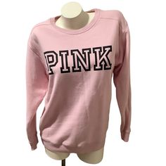 Cheap Victoria's Secret Loungewear Tops, Winter Pink Sweatshirt With Logo Print, Casual Pink Sweater With Ribbed Cuffs, Basic Pink Sweatshirt For Fall, Pink Casual Sweater For College, Casual Pink Sweater For College, Pink Crew Neck Sweats For Spring, Sporty Pink Sweater With Ribbed Cuffs, Pink Spring College Sweatshirt