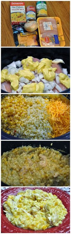 three pictures showing different types of food in the same pan, including eggs and cheese