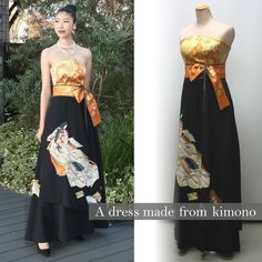 Kimono (Tomesode) Dress [size]    bust：92cm   waist：72cm   hip：103cm   length：145cm Made in Japan Note: Accessories are not included in the product. Japanese Dress Modern, Modern Kimono Fashion, Japanese Kimono Fashion, Japanese Kimono Dress, Asian Accessories, Recycled Kimono, Modern Kimono, Japanese Dress, Womens Kimono