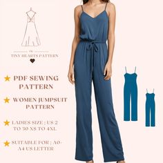 Women Jumpsuit Pattern,Overalls Sewing Pattern,Dungaree Pattern,Pinafore Jumpsuit Pattern,Romper Sewing Pattern A0 A4 US LetterUS 2 to 30 | XS-4XL Knits Fabric, Natural Waist Seam, Cropped Length, Bust Darts Bodice with Straps, No Seam, V-Neck, Round Neck Bodice, Sarafan with Straps, Sleeveless, Straps 9/32"(0.7cm) Width, Neckline Facing. Women Jumpsuit Sewing Pattern, available as an instant download (pdf) sewing pattern bundle with a range of size options, including plus sizes. ✅US Sizes: 2, 4 Overalls Sewing Pattern, Pattern Overalls, Dungaree Pattern, Pinafore Jumpsuit, Romper Sewing Pattern, Jumpsuit Pattern Sewing, Women Jumpsuit, Pattern Romper, Jumpsuit Pattern