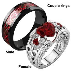 two rings with red and white hearts on them