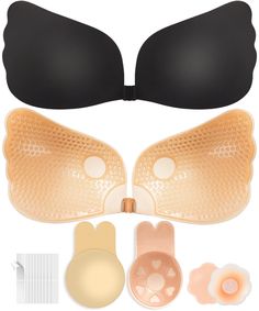 PRICES MAY VARY. [2023's Latest Must-Have] Our adhesive bra set includes 2 pairs of wing sticky bras (black and nude), a pair of lift-up bras (nude), nipple covers, and 10 strips of stickers. With this invisible bra set, you can choose the right strapless bra for any outfit. [Breathable and Skin-Friendly ]- Made with all-natural non-woven fabric and medical silicone, our adhesive bras are skin-friendly and breathable. The natural gum adhesive is covered with air holes, which maintain excellent a Sticky Bras, Bras Black, Strapless Evening Gowns, Backless Halter Top, Low Cut Dresses, Invisible Bra, Bra For Women, Sticky Bra, Adhesive Bra