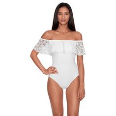 Brand New With Tag Make A Style Statement And Be At Utmost Comfort Wearing Lauren Ralph Lauren Crochet Ruffle Off-The-Shoulder One-Piece. Pull-On Style Off-The-Shoulder Molded Cups And Shaping Fit Full Crochet On Both Front And Back Polyester/Elastane Top Rated Seller Fast Shipping Smoke Free Reasonable Offers Considered : Gift Athletic Holiday Luxury Ladies Woman’s Wear Summer Fall Spring Winter All Season Jersey Tops Day Going Out Shirts White Blogger Accessories Sassy Dress Style Sweaters Pla Strapless Bathing Suits, One Piece Swimsuit White, Crochet One Piece, Crochet Ruffle, Halter One Piece Swimsuit, White Swimsuit, Lauren White, Print Swimsuit, Comfort Wear