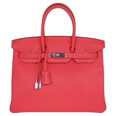 Mightychic offers an Hermes Birkin 35 Rose Jaipur is a divine, and very rare to find, pink that is neutral and perfect for year round wear. Fresh with palladium. Clemence leather is scratch resistant and butter soft. NEW or NEVER WORN. Comes with lock, keys, clochette, sleeper, raincoat and signature Hermes box. final sale BAG MEASURES: LENGTH: 35cm / 14" TALL: 28cm tall / 11" DEEP: 18cm / 7" HANDLES: TALL 5" CONDITION: NEW or NEVER WORN Pink Leather Bag With Lock, Luxury Pink Bag With Lock, Luxury Pink Bags With Lock, Luxury Red Bag With Hasp Closure, Luxury Red Bag With Lock, Luxury Pink Bags With Hasp Closure, Elegant Red Bags With Lock, Elegant Pink Bag With Lock, Formal Pink Bag With Hasp Closure