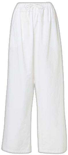 Chic Drawstring Cotton Pants, Cotton Wide Leg Pants With Drawstring, White Cotton Wide Leg Pants With Elastic Waistband, White Drawstring Wide Leg Pants For Summer, Summer White Wide Leg Pants With Drawstring, Cotton Drawstring Pants With Straight Hem, Drawstring Cotton Pants With Straight Hem, White Cotton Wide Leg Pants With Drawstring, Summer Wide Leg Cotton Pants For Daywear