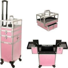 Are you a MUA who needs a versatile and spacious makeup case? Look no further than JC Beauty 7-in-1 professional makeup rolling case! This amazing case has a 3-tier design that can be interchanged and separated according to your needs. You can use each part individually or combine them as you like. Plus, you get an extra lid for more convenience. With JC Beauty 7-in-1 professional makeup rolling case, you can store and transport your makeup with ease and style. Don't miss this opportunity to get Pink Makeup Case, Portable Pink Cosmetic And Toiletry Storage For Travel, Makeup Train Case Target, Makeup Trolley, Makeup Storage Solutions, Artist Storage, Professional Makeup Case, Pink Portable Rectangular Cosmetic Storage, Rolling Makeup Case