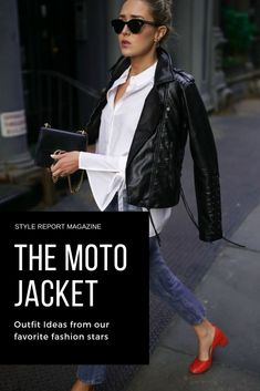 Black Leather Jacket Work Outfit, Biker Jacket Outfit Women 2023, Leather Jacket Outfit Spring 2023, Casual Black Leather Jacket Outfit, Styling Leather Moto Jacket, Moto Jacket Work Outfit, How To Style Black Moto Jacket, Moto Jacket Styling, Styling A Black Leather Jacket