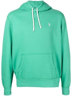 bright green cotton blend signature Polo Pony motif drawstring hood front pouch pocket long sleeves elasticated hem Ralph Lauren Hoodie, Polo Pony, Hoodie Green, Ralph Lauren Outfits, Mens Activewear, Green Cotton, Bright Green, Fleece Hoodie, Pocket Pouch