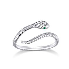 a white gold snake ring with green stones