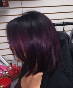 Eggplant/violet #baco #colorsplash #kaaralusa #jessbakis Dark Purple Shoulder Length Hair, Plum Hair Short, Dark Purple Short Hair, Short Plum Hair, Eggplant Hair Color, Violet Black Hair, Eggplant Colored Hair, Eggplant Hair, Short Purple Hair