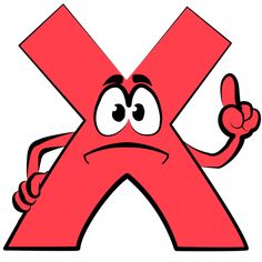 the letter x has an angry look on it's face as if he is holding his thumb up