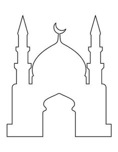 the outline of a building with a crescent on top and two spires above it