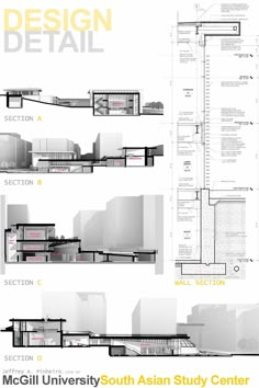 three diagrams showing different sections of the building