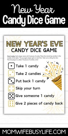 printable new year candy dice game