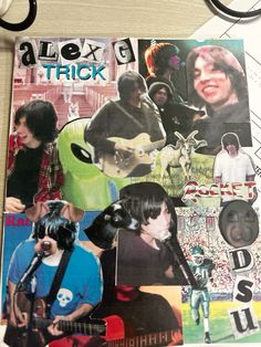 a collage of photos with the words alex & trick on it and images of people playing guitar