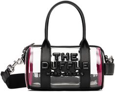 Transparent PVC duffle bag. · Buffed leather trim in black throughout · Twin rolled carry handles · Logo and text embossed at face · Logo patch at back face · Zip closure · Unlined · H5.5 x W7.5 x 4.5 Supplier color: Black Black Top Handle Satchel With Logo, Cute Hand Bags, Mini Duffle Bag, Trendy Purses, My Style Bags, Dream Bags, Luxury Bags Collection, Handbag Essentials, Bag Obsession