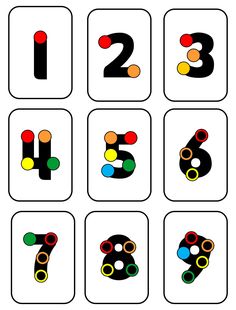 the numbers are numbered in black and white with red, yellow, green, blue, and orange dots