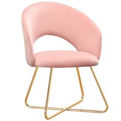 a pink chair with gold legs on a white background