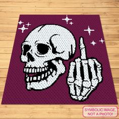 Add a touch of audacity to your crochet projects with our Corner-To-Corner (C2C) Pattern. This design boldly presents the middle finger symbol, making it a cheeky gift or home decor piece. Our easy-to-follow pattern is great for those who love to express themselves uniquely. Get ready to crochet outside the lines! Crochet Skull, C2C Crochet Blanket is a Graph Pattern with Written Instructions, PDF Digital Files. This is a C2C blanket pattern ONLY! If you are looking for a Tapestry (SC) Pattern ONLY, you can find it here: https://prettythingsbykatja.etsy.com/listing/1706016905 And a Bundle with both, here: https://prettythingsbykatja.etsy.com/listing/1691831354 If you don't like the colors of the crochet blanket or cushion, you can change it to match your room or use your favorite colors. A Skeleton Crochet Blanket, C2c Skull Pattern Free, Easy Graphgan Patterns Free, Queen Crochet Blanket, C2c Crochet Blankets, Chunky C2c Crochet Blanket, Crochet Graph Blanket, Skull Blanket Crochet Pattern, Funny Tapestry Crochet