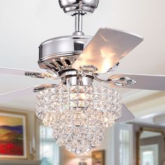 a chrome ceiling fan with crystal chandelier