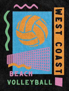 the west coast volleyball logo is shown on a black t - shirt with colorful graphics