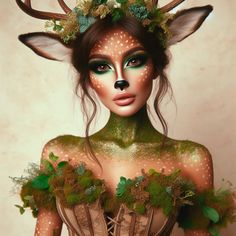 Faun Costume Female, Forest Creature Costume, Easy Deer Makeup, Deer Makeup Halloween, Deer Cosplay, Deer Costume Makeup, Faun Makeup, Deer Female, Fawn Makeup