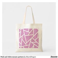 Pink and white mosaic pattern tote bag Modern White Rectangular Canvas Bag, White Square Canvas Bag As Gift, White Square Canvas Bag For Gifts, White Square Canvas Bag For Daily Use, White Canvas Tote Bag For Shopping, Modern White Canvas Bag For Daily Use, Modern White Bag For Gift, Modern White Shoulder Bag As Gift, Everyday Geometric White Bags