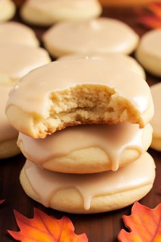 a close up of some cookies with icing