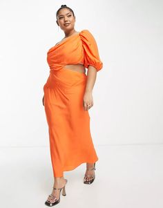 ASOS DESIGN Curve washed one shoulder maxi dress with cut out side waist detail in orange | ASOS One-shoulder Cutout Maxi Dress For Party, Off-shoulder Orange Maxi Dress For Spring, One-shoulder Cutout Party Midi Dress, Orange Off-shoulder Maxi Dress For Spring, Elegant One-shoulder Cutout Midi Dress, Spring One-shoulder Orange Maxi Dress, Spring Orange Off-shoulder Maxi Dress, Orange Off-shoulder Fitted Maxi Dress, Orange Fitted Off-shoulder Maxi Dress