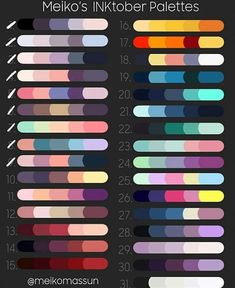 the color chart for melko's inktober palettes