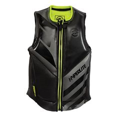 a black and yellow life vest with the words hyrruite written on it