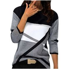 Patlollav Womens Blouse Round-Neck Stitching Contrast Color Long Sleeve T-Shirt Color/Size: Black/XXXL Gender: Women/Female/Girl It is made of high quality materials, durable enought for your daily wearing. I am sure you will like it! If you have any questions about this products, please feel free to contact us. We will contact you within 24 hours to provide you with a better solution. KEY: Womens fall fashion 2022, Christmas gifts, Womens plus size clearance, My orders Color: Beige.  Age Group: adult. Hipster Tops, Spring Tees, Fall Blouse, Casual Shirt Women, Elegante Casual, Black And White Design, Look Casual, Dressy Casual, Outfit Casual