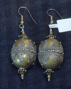 Afghani silver and gold wash bead  earrings. Length is 40mm Antique Bed Frame, Antique Beds, Bellingham Wa, Jewellery Ideas, Amber Beads, Gold Wash, Bead Earrings, Silver Jewellery, Beaded Earrings