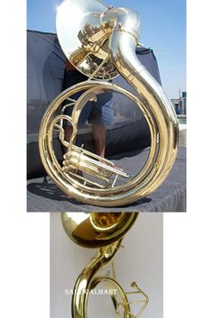 an image of a french horn on display