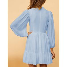 Light Blue Ruffle Detail Smocked Long Sleeve Dress Ruffle Pattern, Lantern Sleeves, Smocking, Dress Length, Casual Women, Lanterns, Collar Styles, Types Of Sleeves, Loose Fitting