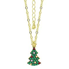 Add a festive touch to your holiday wardrobe with this Aleure Precioso cubic zirconia Christmas tree necklace. Add a festive touch to your holiday wardrobe with this Aleure Precioso cubic zirconia Christmas tree necklace.Click on this JEWELRY & WATCHES GUIDE to learn about fit, styles, materials and more! Pendant size: 3/4"L x 1/2"W Chain length: 18 in.+ 2-in. extender Chain type: cable Nickel free Metal: sterling silver Plating: 18k gold flash plated Finish: polished Packaging: pouchSTONE DETAI Christmas Party Jewelry With Cubic Zirconia, Christmas Gift Cubic Zirconia Necklace, Cubic Zirconia Necklace For Christmas, Elegant Cubic Zirconia Necklaces For Christmas, Gold Necklace For Party And Holiday, Green Necklace Christmas Gift, Elegant Necklaces For Christmas Festive Occasions, Gold Necklaces For Holiday, Elegant Christmas Necklace For Festive Occasions