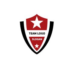 the team logo is shown in red and black, with stars on it's shield