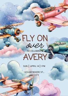 the flyer for an air show with two planes flying in the sky and clouds above them