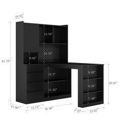 an image of a desk and bookcase with measurements