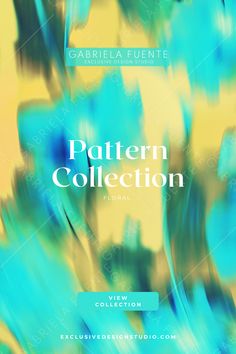 the pattern collection is shown in blue, yellow and green colors with an abstract background