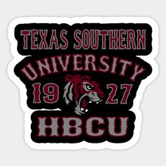 the university of texas and hbcu sticker is shown in black with red lettering