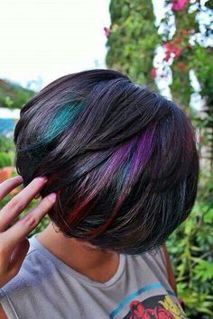 Renkli saç Oil Slick Hair Color, Hair Color 2017, Oil Slick Hair, Slick Hair, Stacked Bob Haircut, Multicolored Hair, Top Hairstyles