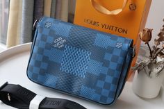 Louis Vuitton Studio Messenger Damier Graphite Blue For Men, Men’s Bags, Shoulder And Crossbody Bags 9.3in/25.3cm LV N50026 Blue For Men, 3d Canvas, Louis Vuitton Shirt, Classic Gray, Checkerboard Pattern, Evening Clutch Bag, Tote Backpack, Louis Vuitton Handbags, Monogram Canvas