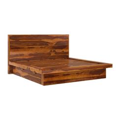 a bed frame made out of wood with no headboard and foot board on it