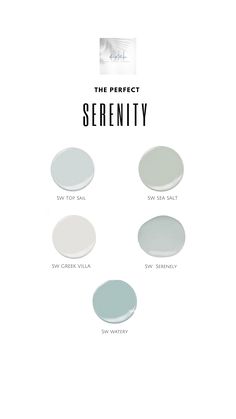 the perfect serenity color scheme is shown in white, blue and green colors with different shades