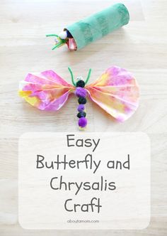 an easy butterfly and chrysalis craft for kids to make with paper rolls